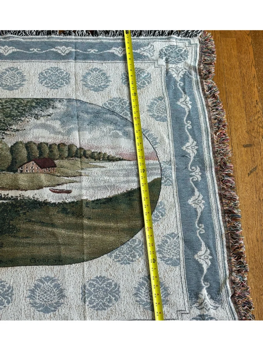Vintage Woven Tapestry Throw Blanket Watermill Countryside Farmhouse 68x48